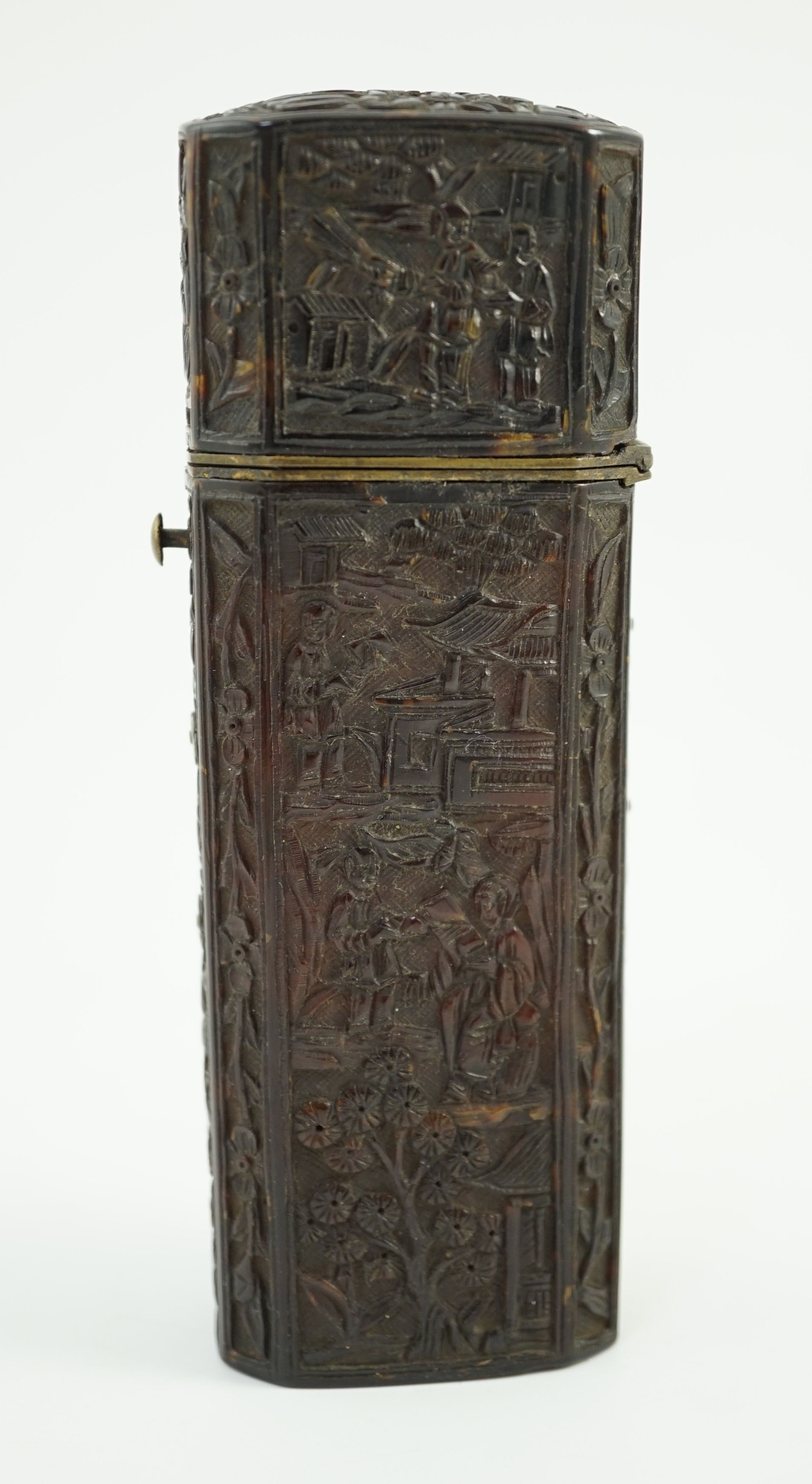 A 19th century Chinese export tortoiseshell etui case, no contents, 13cms long.